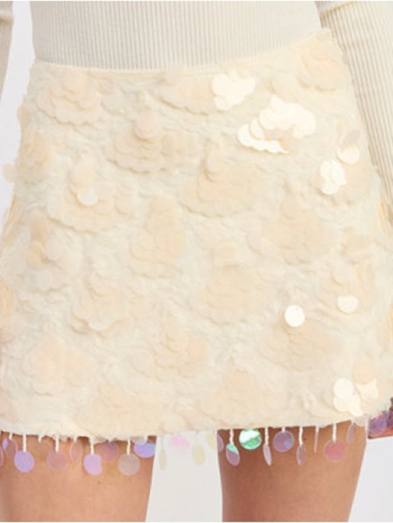 En Saison Dresses & Skirts - En Saison Emryn Slim Sequin & Beaded Mini Skirt w Mesh Underlay